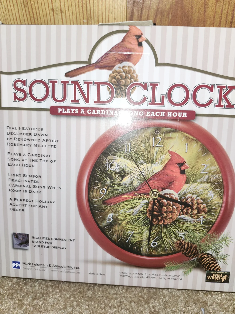 Mark Feldstein & Associates  Red Cardinal Sound Wall Clock Wild Wings Collection